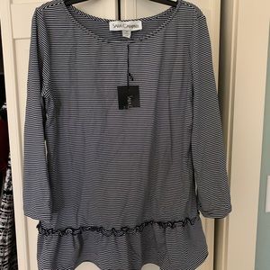 New Sara Campbell navy/white striped peplum top